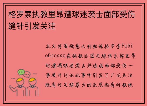 格罗索执教里昂遭球迷袭击面部受伤缝针引发关注 格罗索执教里昂遭球迷袭击面部受伤缝针引发关注